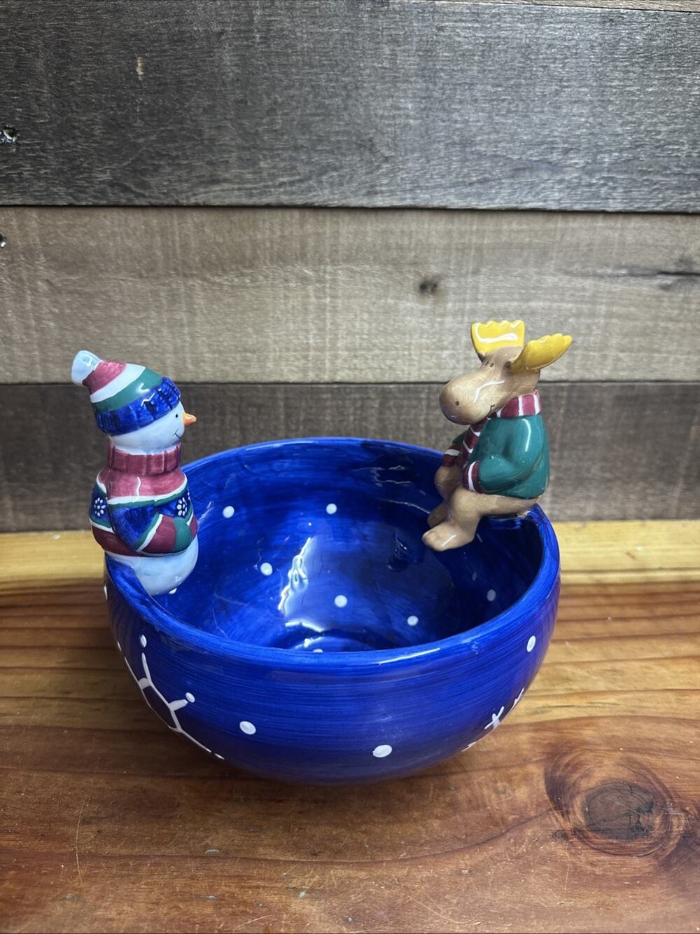 St. Nicholas "Snow Days" Moose & Snowman Bowl Candy Dish 2000